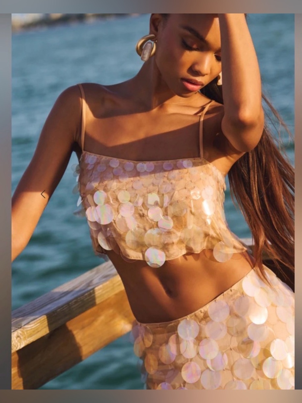 Retrofête Leia Top & Riley Sequin Midi Skirt Set Honey Beige
